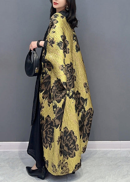 Chinese Style Yellow Patchwork Cotton Cardigan Batwing Sleeve