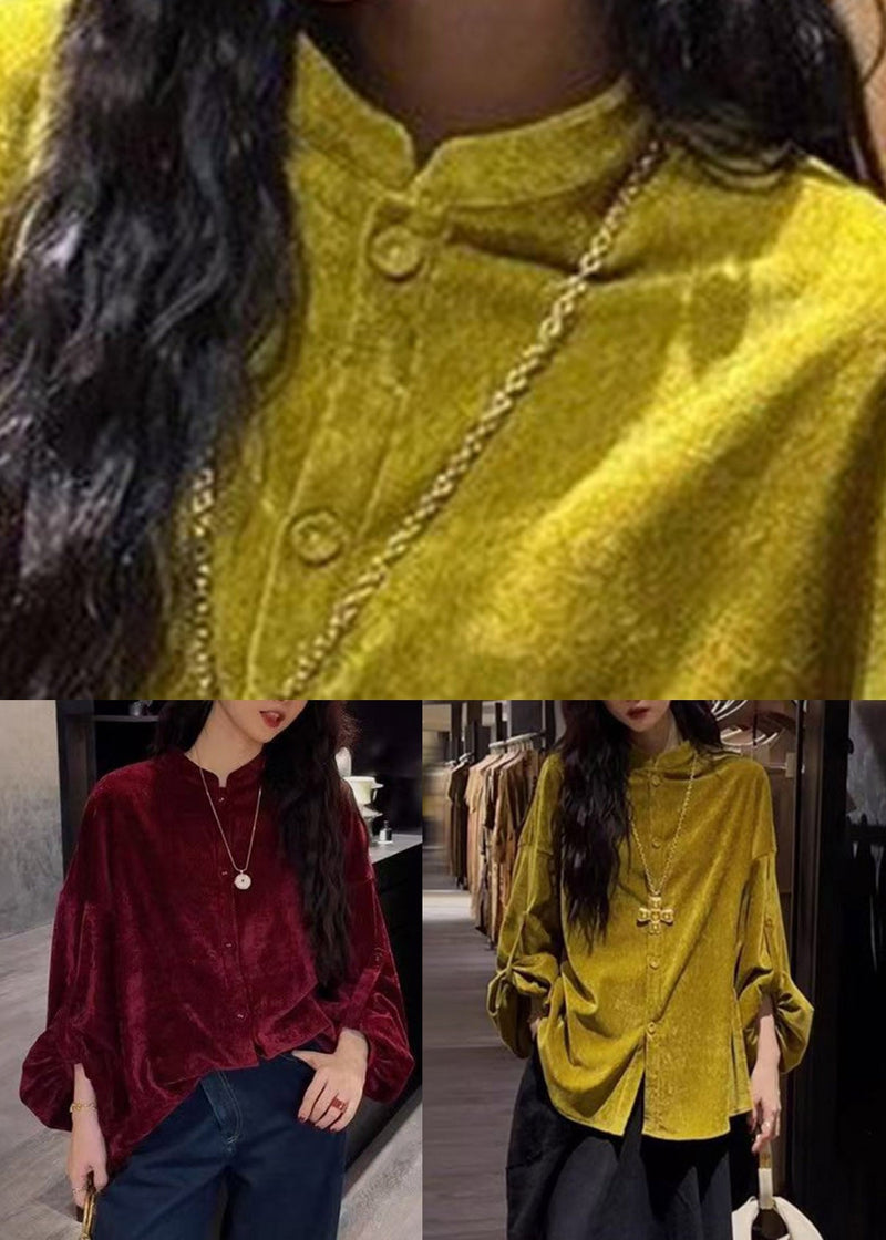 Chinese Style Yellow Patchwork Button Top Spring