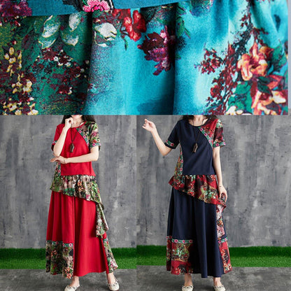 Chinese Style Summer Black Print Cotton Linen Stitching Small Fresh and Temperament Summer Two-piece