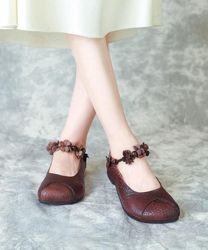 Chocolate Cowhide Leather Buckle Strap Loafers for