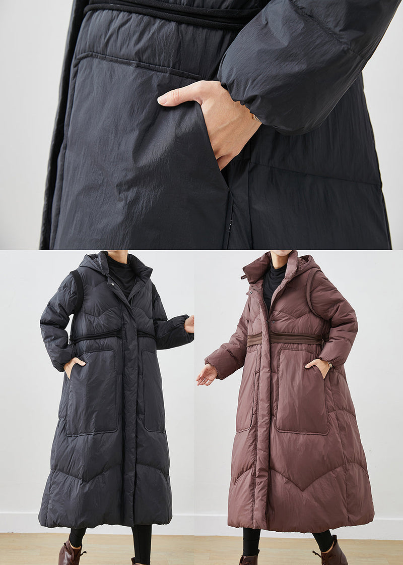 Chocolate Duck Down Coats Drawstring Big Pockets Winter