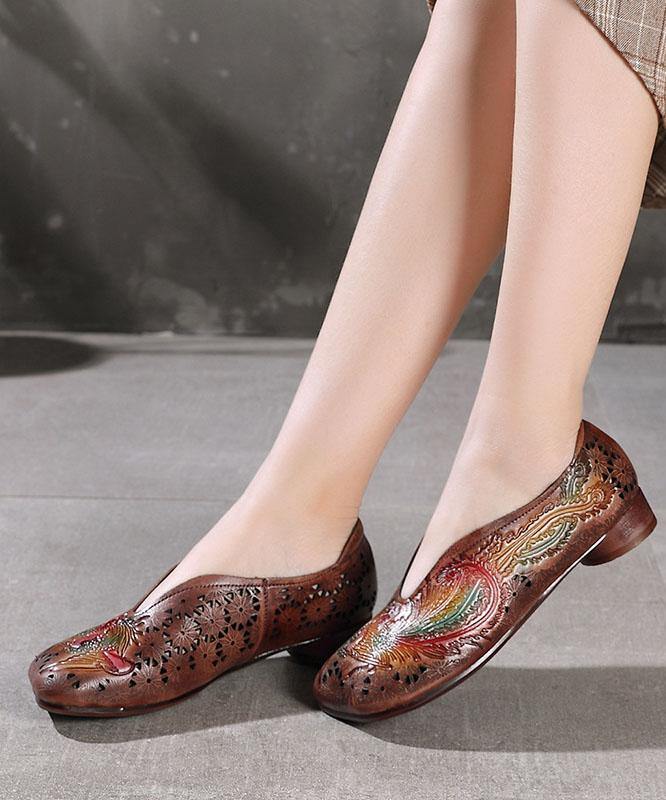Chocolate Hollow Out Flat Embossed Shoes for