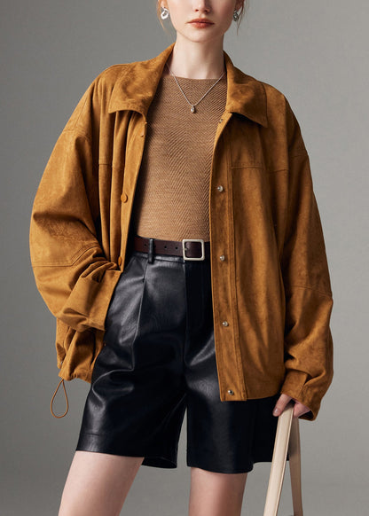 Chocolate Pockets Detachable Leather and Fur Winter Coats Peter Pan Collar