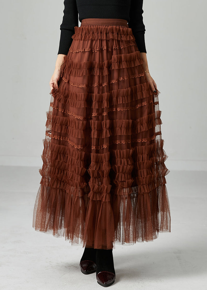 Chocolate Tulle a Line Skirts Ruffled Fall
