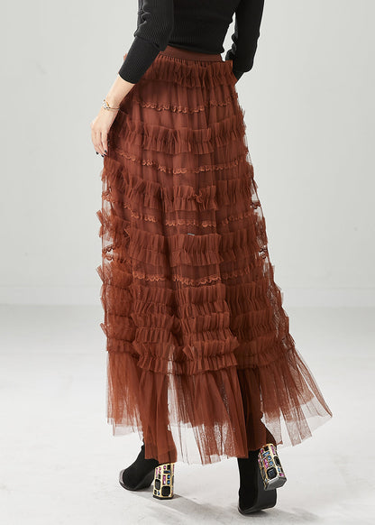 Chocolate Tulle a Line Skirts Ruffled Fall
