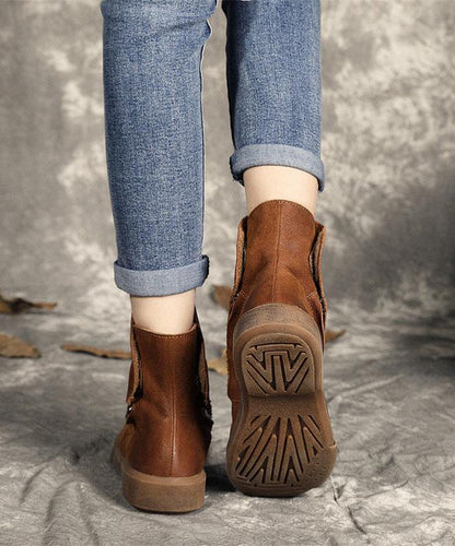 Chocolate Zippered Boots Cowhide Leather