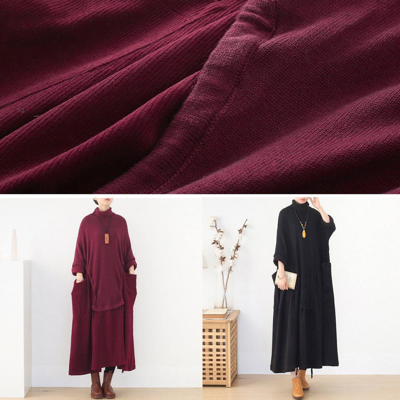 Christmas Black Sweater Dress Outfit Diy High Neck Largo Spring Knitwear