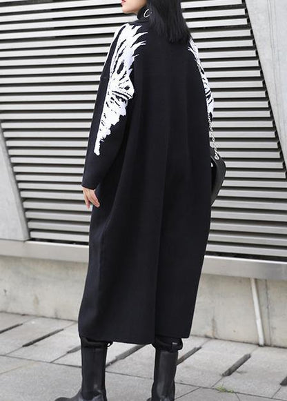 Christmas Black Weaving Flowers Sweater High Neck Daily Knit Dress