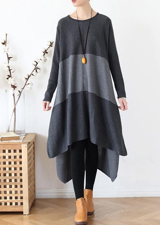 Christmas Gray Sweater Outfits Street Style O Neck Patchwork Largo Fall Knit Dresses