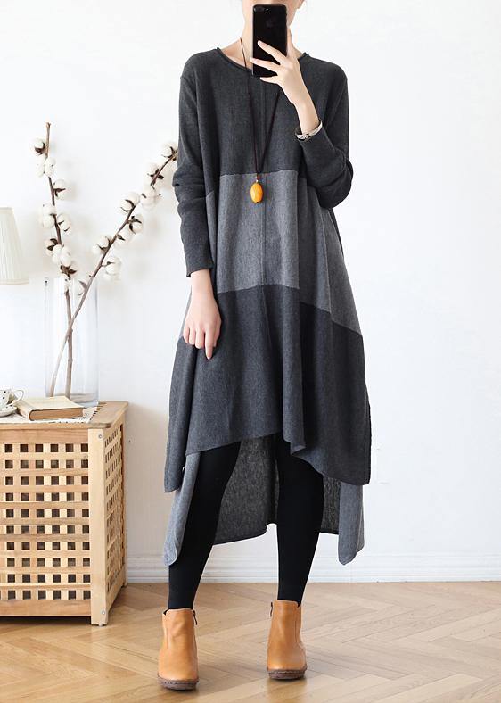 Christmas Gray Sweater Outfits Street Style O Neck Patchwork Largo Fall Knit Dresses