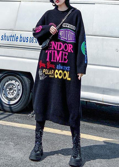 Christmas O Neck Sweater Dresses Black Letter Daily Sweater Dresses