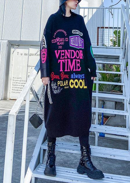 Christmas O Neck Sweater Dresses Black Letter Daily Sweater Dresses