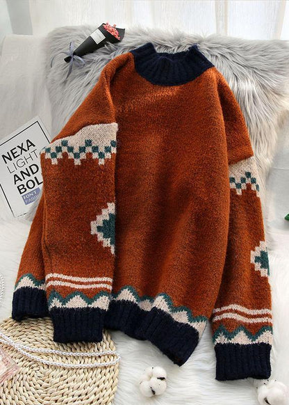 Chunky Beige Knitted Top Patchwork Clothing Spring Knit Tops