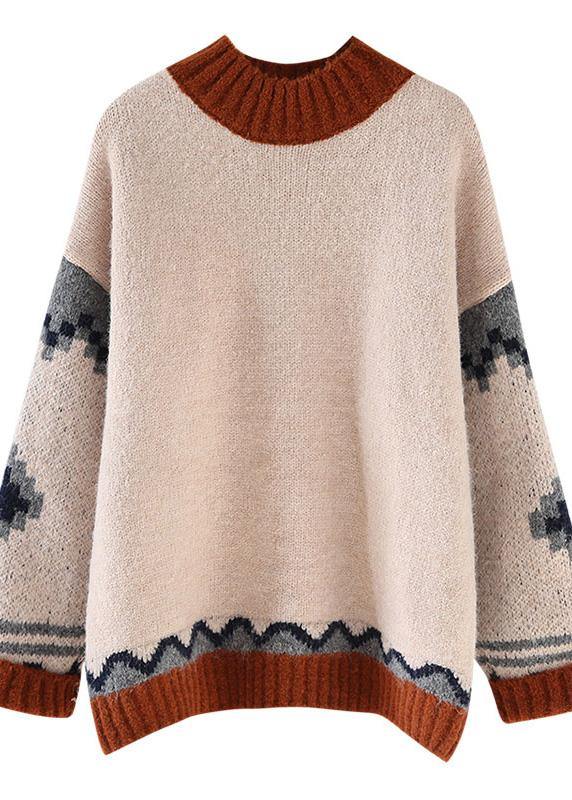 Chunky Beige Knitted Top Patchwork Clothing Spring Knit Tops