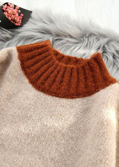 Chunky Beige Knitted Top Patchwork Clothing Spring Knit Tops