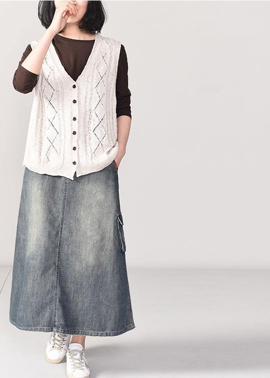 Chunky Beige Sweater Coat V Neck Knitted Coat Sleeveless