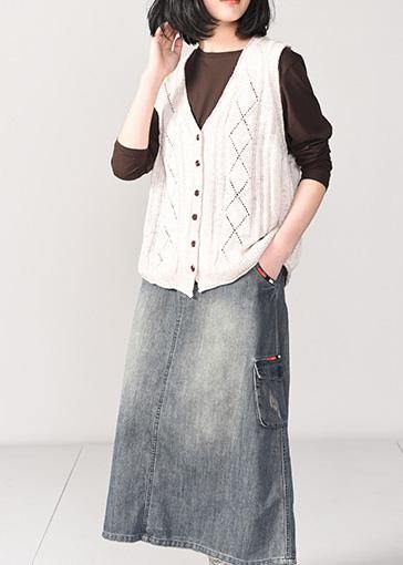 Chunky Beige Sweater Coat V Neck Knitted Coat Sleeveless
