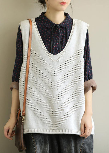 Chunky Beige Fall V Neck Sleeveless Knitwear