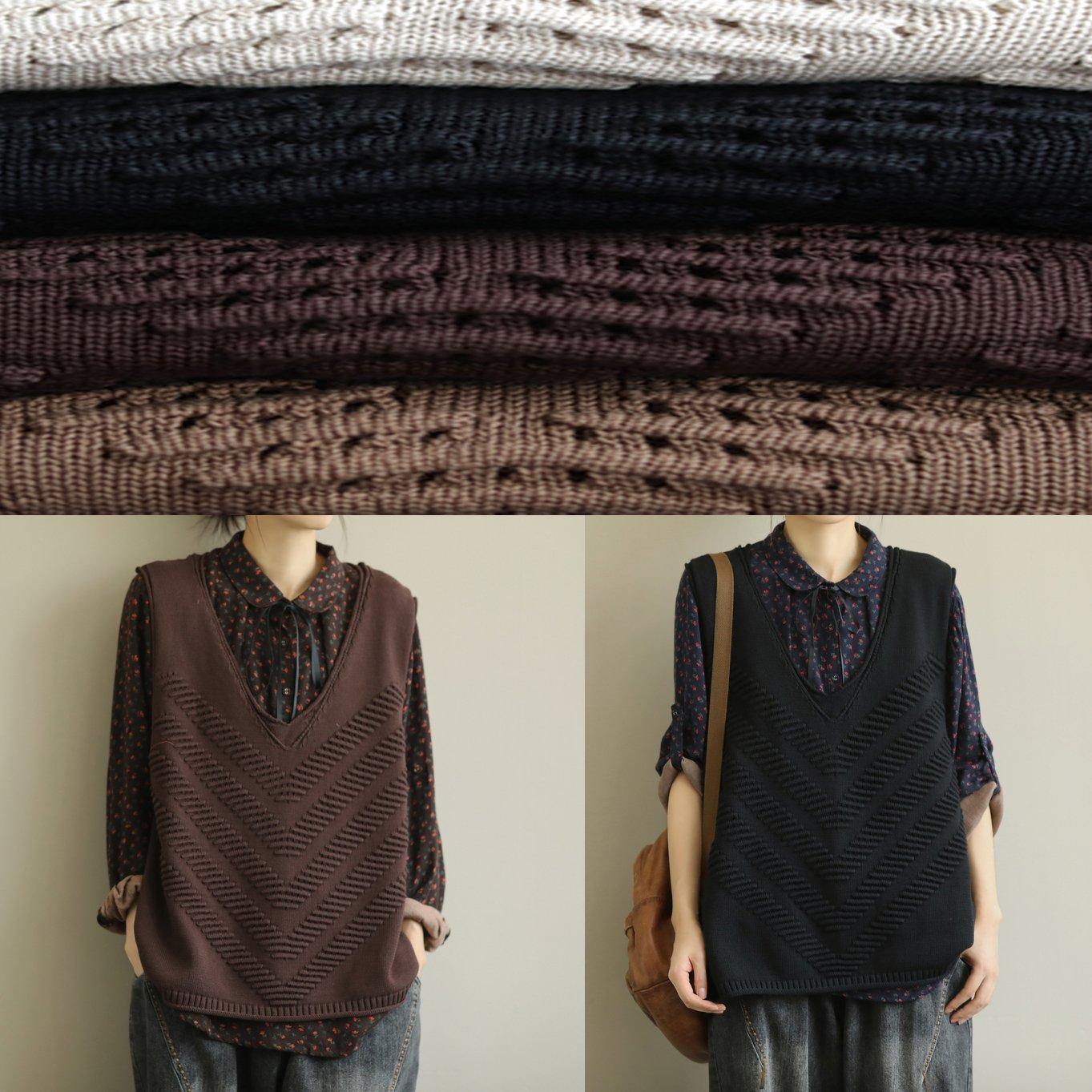 Chunky Beige Fall V Neck Sleeveless Knitwear