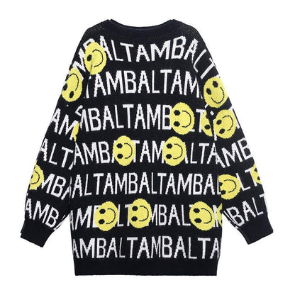 Chunky Black Letter Crane Tops O Neck Knitted Blouse