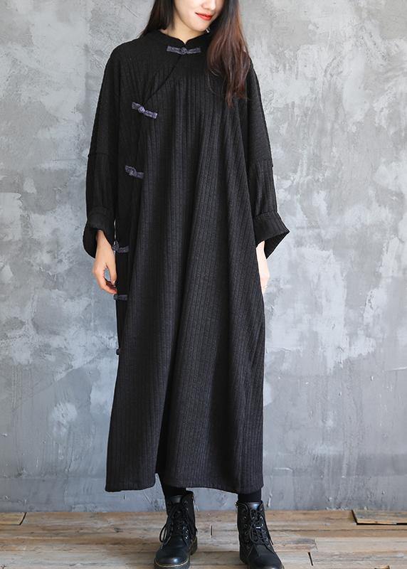 Chunky Black Sweater Weather Quotes Stand Collar Fuzzy Fall Knit Dresses