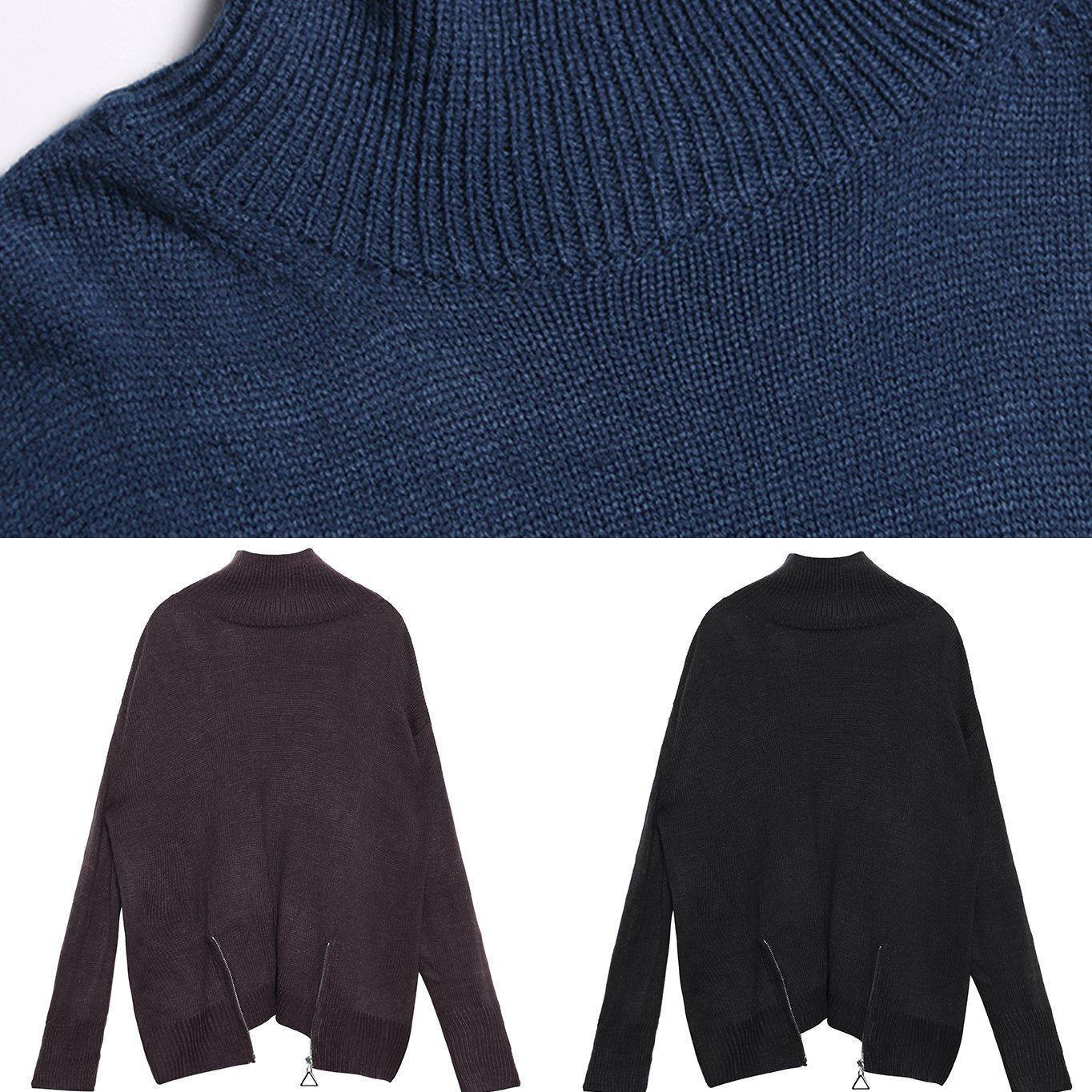 Chunky Chocolate Crane Tops High Neck Batwing Sleeve Knitwear