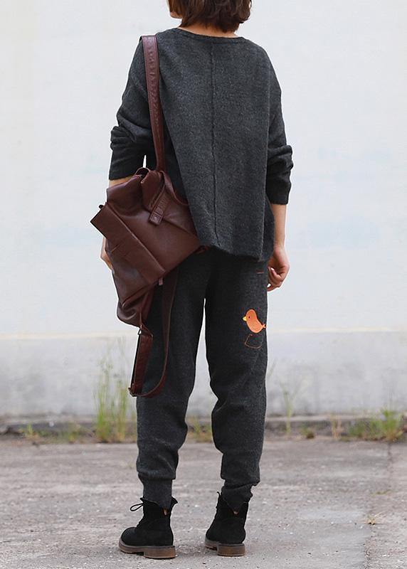 Chunky Dark Gray Knit Jacket V Neck Knitwear Pockets