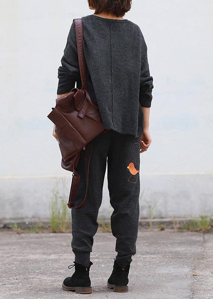 Chunky Dark Gray Knit Jacket V Neck Knitwear Pockets