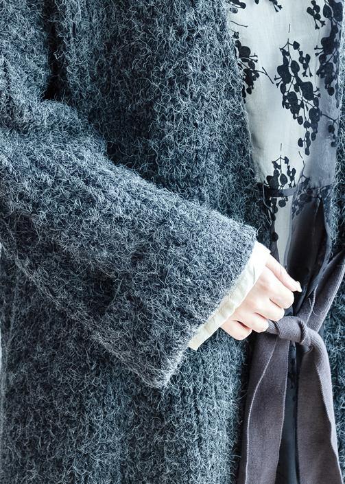 Chunky Dark Gray Knitted Outwear Clothing Tie Waist Knit Outwear