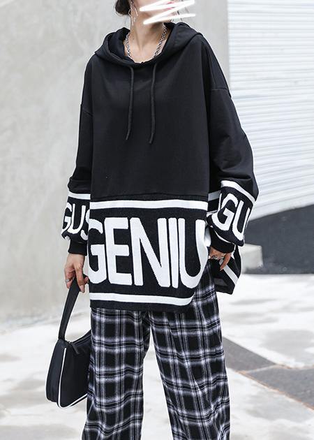 Chunky fall white Letter knit tops trendy plus size hooded top