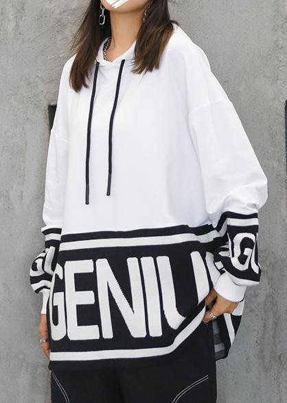 Chunky fall white Letter knit tops trendy plus size hooded top
