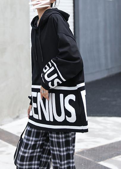 Chunky fall white Letter knit tops trendy plus size hooded top