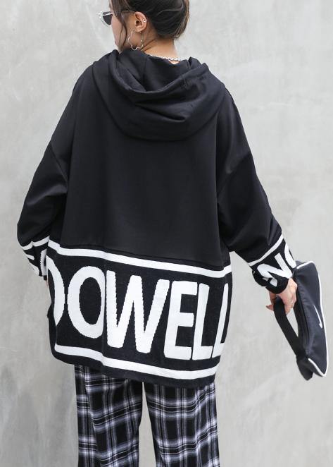 Chunky fall white Letter knit tops trendy plus size hooded top