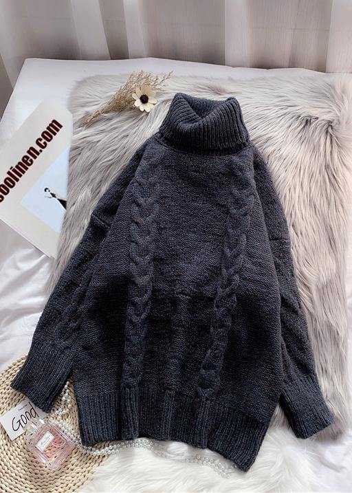Chunky Green Knit Blouse High Neck Thick Oversize Fall Knit Sweat Tops