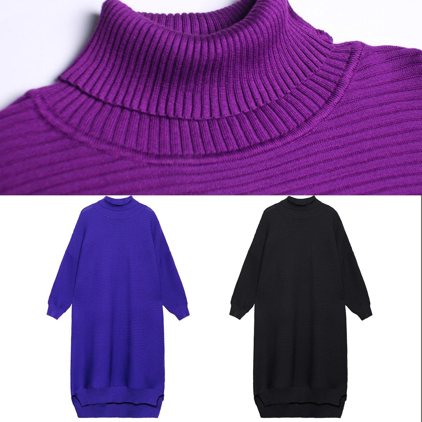 Chunky High Neck Low High Design Sweater Fall Weather Upcycle Purple Oversized Knitted Dress