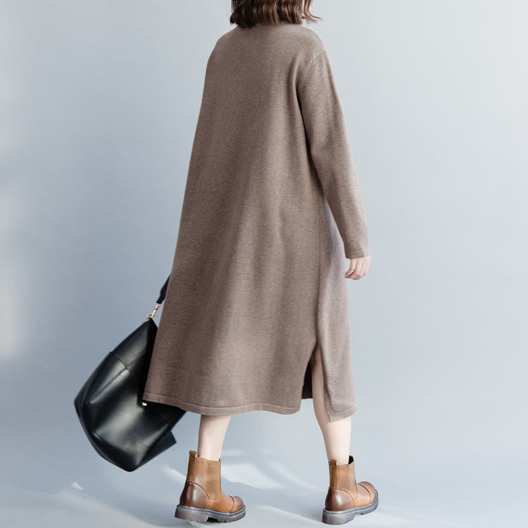 Chunky Khaki Sweater Wardrobes Street Style Big O Neck Pockets Knit Dress
