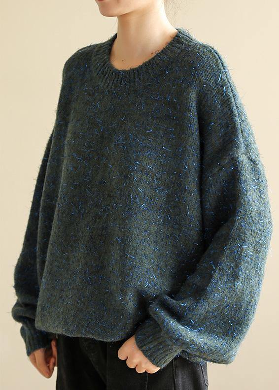 Chunky O Neck Army Green Sweaters Wild Knit Blouse