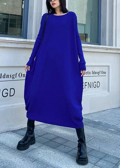 Chunky O Neck Long Sleeve Sweater Fall Dresses Street Style Blue Big Knitted Tops