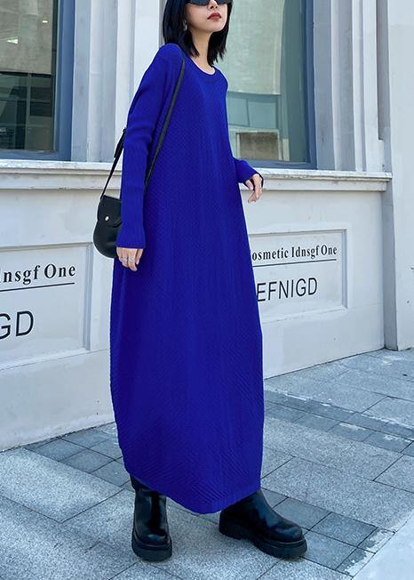 Chunky O Neck Long Sleeve Sweater Fall Dresses Street Style Blue Big Knitted Tops