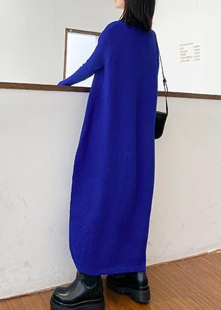 Chunky O Neck Long Sleeve Sweater Fall Dresses Street Style Blue Big Knitted Tops