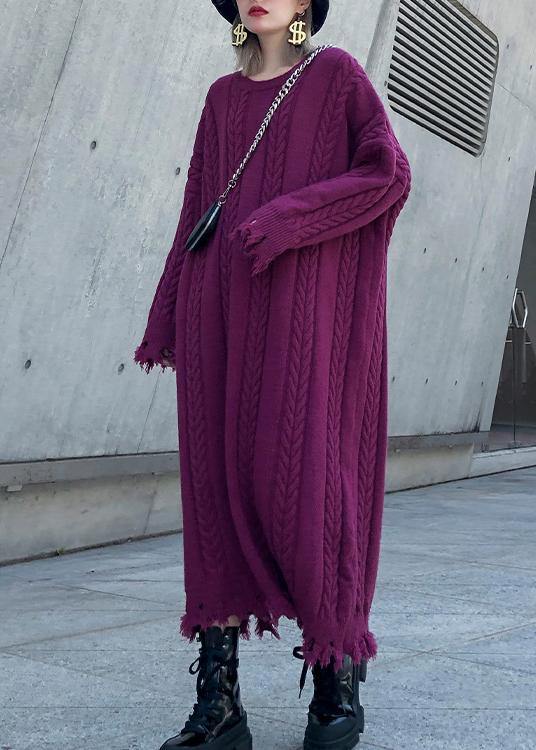 Chunky O Neck Tassel Sweater Dress Outfit Moda Purple Ugly Sweater Dresses