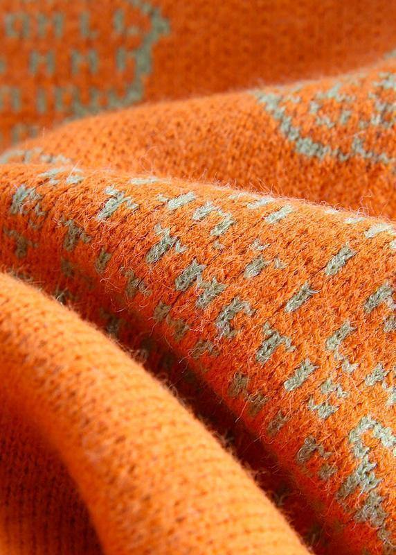Chunky Orange Crane Tops High Neck Oversize Wild Knitwear