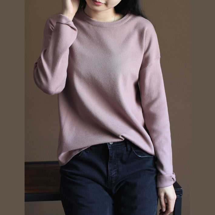 Chunky Pink Winter Sweater Loose Fitting Knitted Blouses O Neck Top Rabbit Fur
