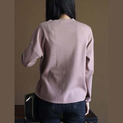 Chunky Pink Winter Sweater Loose Fitting Knitted Blouses O Neck Top Rabbit Fur