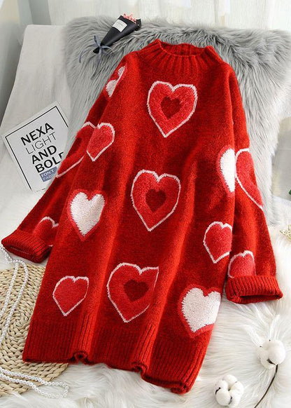 Chunky Red Sweater Dress Outfit Largo O Neck Oversized Thick Knitwear