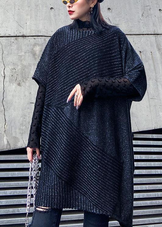 Chunky Spring Black Knit Tops Clothing O Neck Knit Top