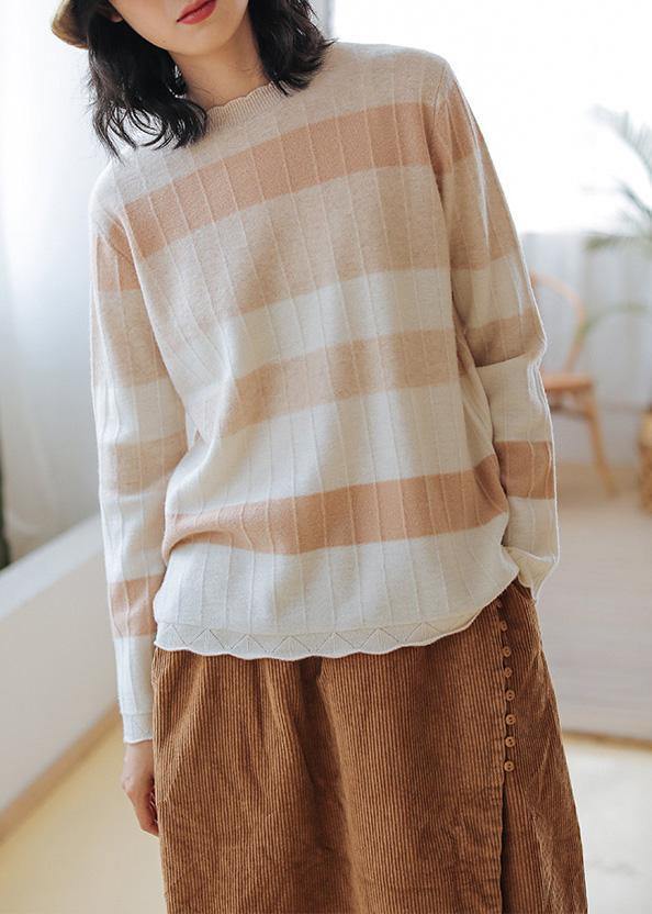 Chunky Striped Sweaters O Neck Long Sleeve Top