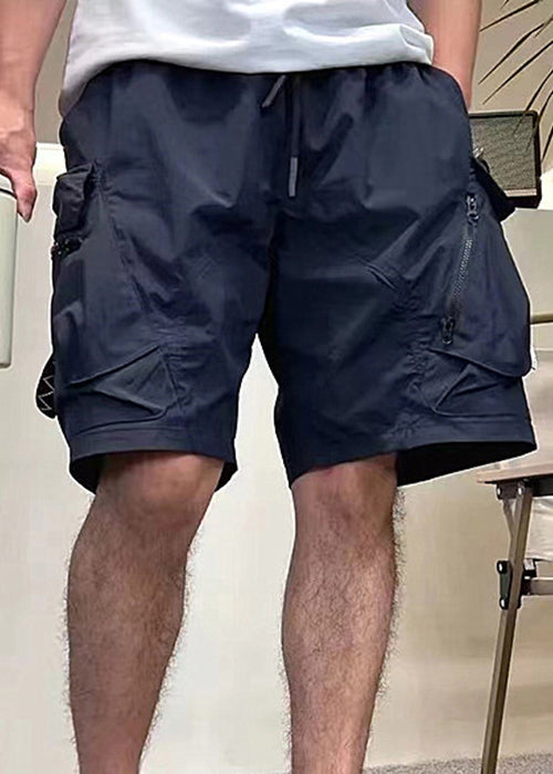 Classy Army Green Pockets Zippered Drawstring Cotton Shorts Summer