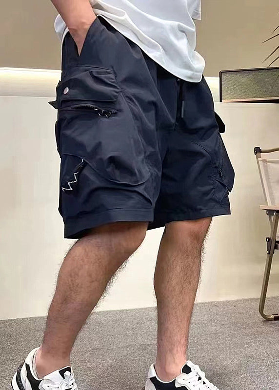 Classy Army Green Pockets Zippered Drawstring Cotton Shorts Summer
