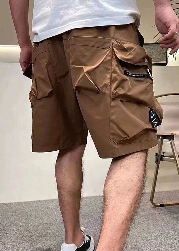Classy Army Green Pockets Zippered Drawstring Cotton Shorts Summer